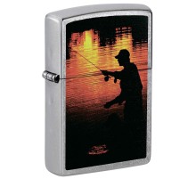 Зажигалка ZIPPO Рыбак, с покрытием Street Chrome™, латунь/сталь, серебристая, матовая, 38x13x57 мм
