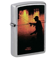 Зажигалка ZIPPO Рыбак, с покрытием Street Chrome™, латунь/сталь, серебристая, матовая, 38x13x57 мм