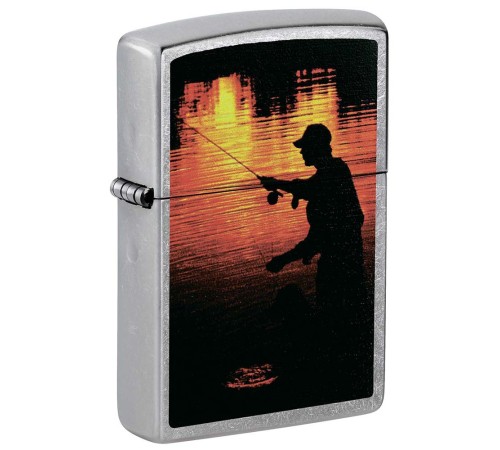 Зажигалка ZIPPO Рыбак, с покрытием Street Chrome™, латунь/сталь, серебристая, матовая, 38x13x57 мм
