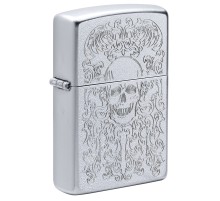 Зажигалка ZIPPO Skull Design с покрытием Satin Chrome, латунь/сталь, серебристая, 38x13x57 мм