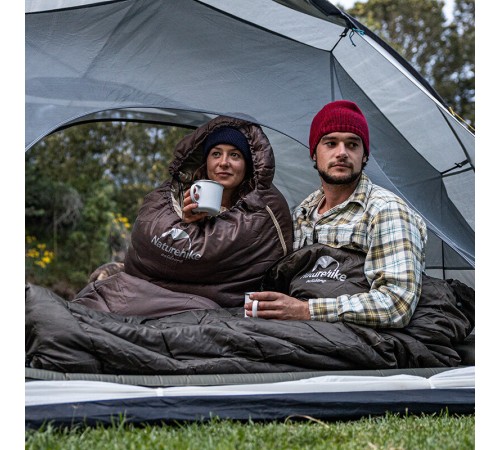 Спальный мешок Naturehike U Series Двойной хлопок осень-зима Brown U350 молния слева, 6927595767221BL