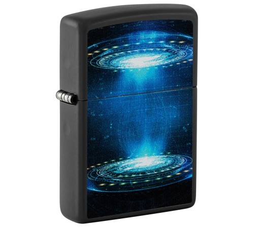 Зажигалка ZIPPO UFO Flame с покрытием Black Light, латунь/сталь, черная, матовая, 38x13x57 мм