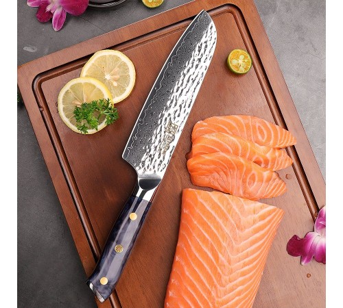 Нож сантоку из дамасской стали Keemake 7 Inch Santoku Knife, синий