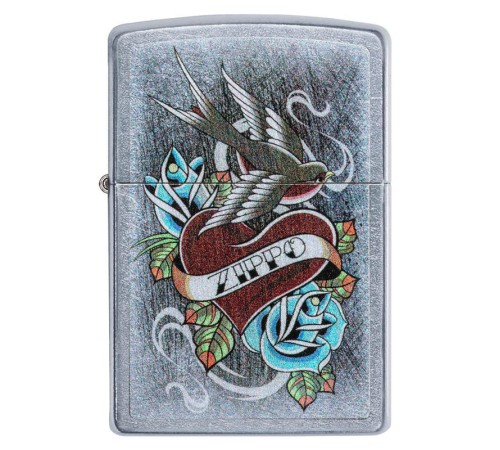 Зажигалка ZIPPO Vintage Tattoo с покрытием Street Chrome™, латунь/сталь, серебристая, 38x13x57 мм