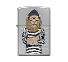 Зажигалка ZIPPO Лев-моряк с покрытием High Polish Chrome, латунь/сталь, серебристая, 38x13x57 мм