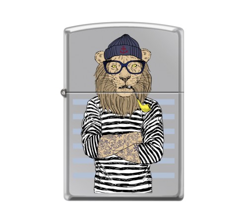 Зажигалка ZIPPO Лев-моряк с покрытием High Polish Chrome, латунь/сталь, серебристая, 38x13x57 мм