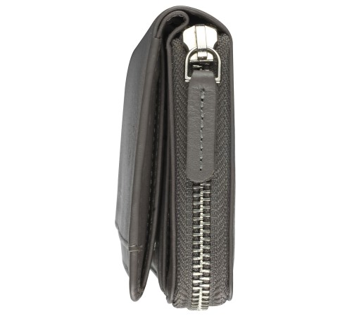 Кошелёк женский BUGATTI Lady Top, на молнии, серый, натуральная воловья кожа, 12х2,5х9 см