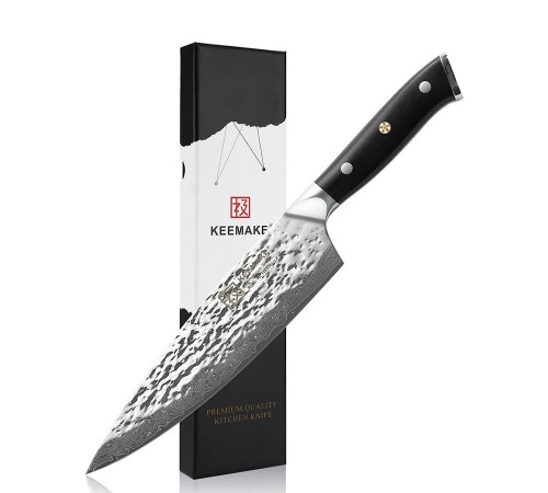 Нож шеф-повара из дамасской стали Keemake 8 Inch Chef Knife, черный
