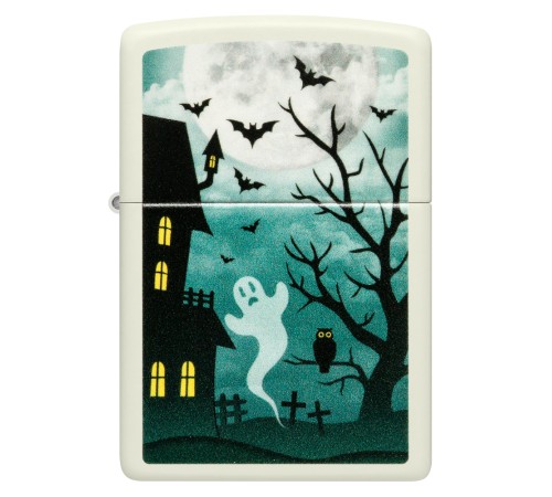 Зажигалка ZIPPO Spooky Design с покрытием Glow In The Dark Green, латунь/сталь, белая, 38x13x57 мм