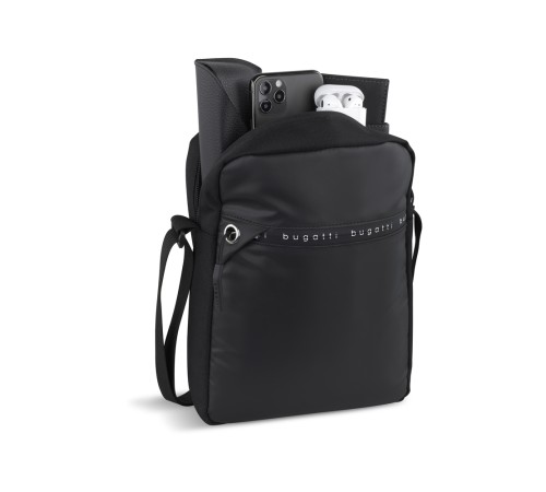 Сумка наплечная BUGATTI Blanc Delight, чёрная, нейлон RPET600D/тарпаулин/полиэстер, 20х6х26 см, 2 л