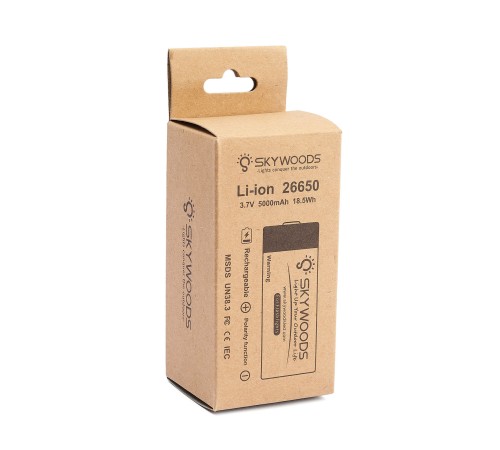 Аккумулятор SKYWOODS 26650, 5000mAh, 1000 циклов перезарядки
