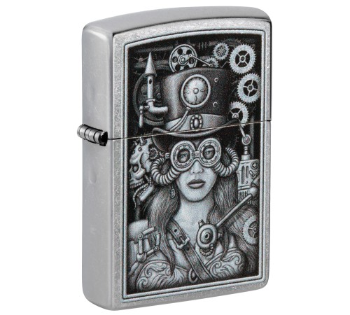 Зажигалка ZIPPO Steampunk с покрытием Street Chrome, латунь/сталь, серебристая, 38x13x57 мм