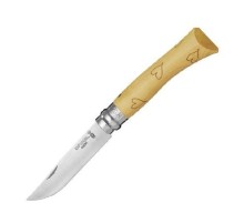 Нож Opinel №7 Nature, нержавеющая сталь, рукоять самшит, гравировка сердца, 001548
