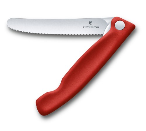 Нож для овощей VICTORINOX SwissClassic, складной, лезвие 11 см с волнистой заточкой, красный