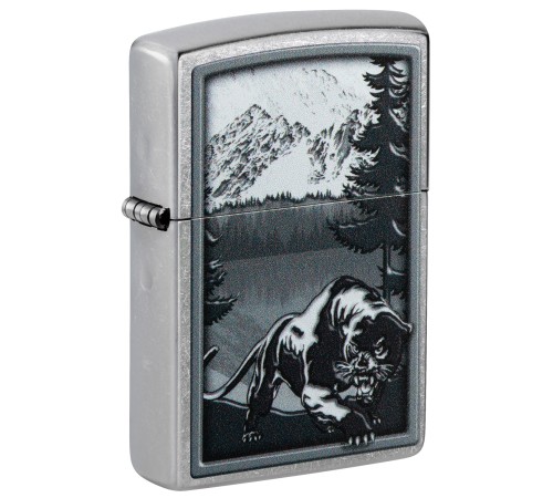 Зажигалка ZIPPO Mountain Lion с покрытием Street Chrome, латунь/сталь, серебристая, 38x13x57 мм