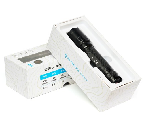 Ручной фонарь SKYWOODS TACTIC, 3000 люмен, USB-Type C, холодный свет, IP67