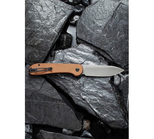 Складной нож CIVIVI Button Lock Elementum 14C28N Steel Gray Stonewashed Handle Brown Micarta
