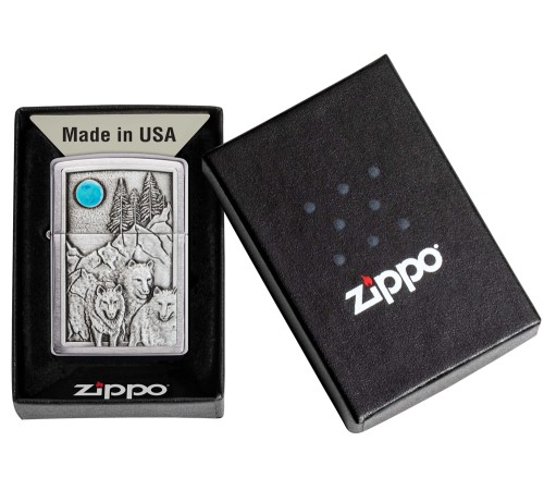 Зажигалка ZIPPO Wolf Design с покрытием Brushed Chrome, латунь/сталь, серебристая, 36x12x56 мм