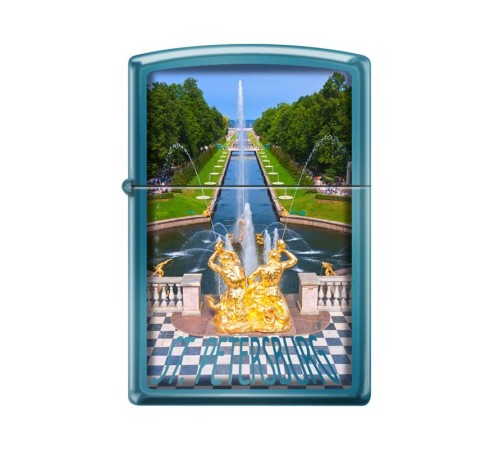 Зажигалка ZIPPO Петергофский фонтан, с покрытием Sapphire™, латунь/сталь, синяя, 38x13x57 мм