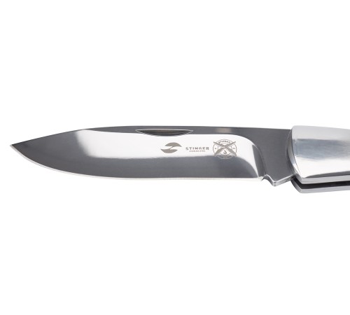 Нож складной Stinger, 104 мм (серебристый), рукоять: сталь/дерево (серебр.-корич.), коробка картон