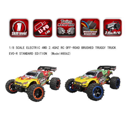 Радиоуправляемая трагги Remo Hobby EVO-R TWINS MOTOR (зеленая) 4WD 2.4G 1/8 RTR