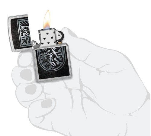 Зажигалка ZIPPO Dragon Design с покрытием Street Chrome, латунь/сталь, серебристая, 38x13x57 мм