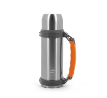 Термос Stinger, 1 л, широкий с ручкой, сталь, серебристый, оранжевые вставки