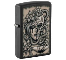 Зажигалка ZIPPO Gory Tattoo с покрытием Black Matte, латунь/сталь, черная, матовая, 38x13x57 мм