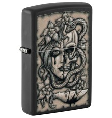 Зажигалка ZIPPO Gory Tattoo с покрытием Black Matte, латунь/сталь, черная, матовая, 38x13x57 мм