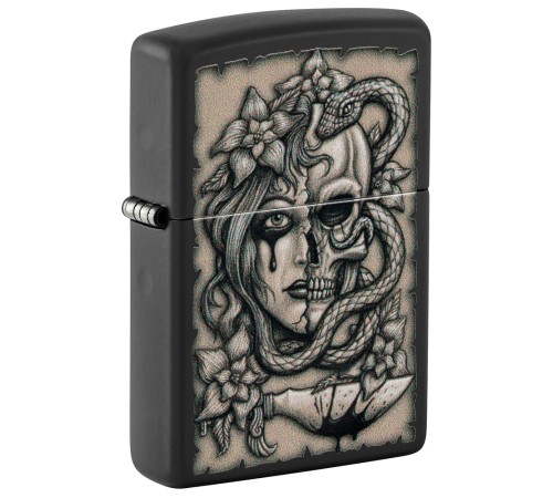 Зажигалка ZIPPO Gory Tattoo с покрытием Black Matte, латунь/сталь, черная, матовая, 38x13x57 мм