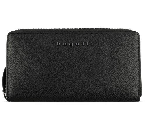 Кошелёк женский BUGATTI Bella, с RFID защитой, чёрный, воловья кожа/полиэстер, 19х2,5х10 см