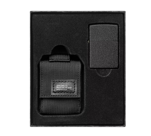 Набор ZIPPO: чёрная зажигалка Black Crackle® и чёрный нейлоновый чехол, в подарочной коробке