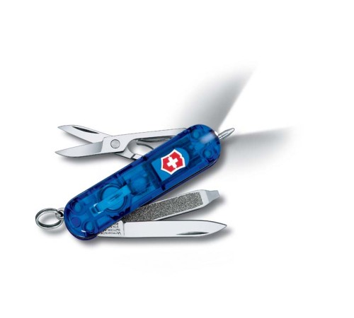 Нож-брелок VICTORINOX Signature Lite, 58 мм, 7 функций, полупрозрачный синий