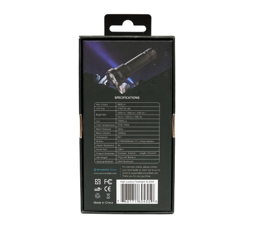 Ручной фонарь SKYWOODS MYSTIC, 3000 люмен, USB-Type C, холодный свет, IP67