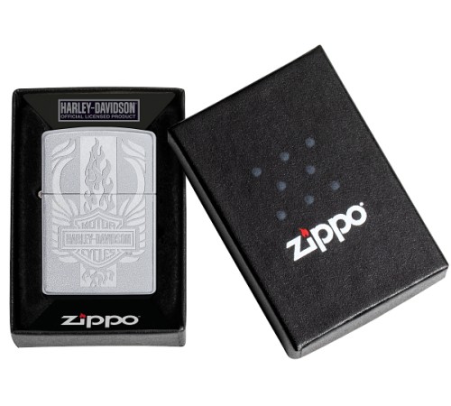 Зажигалка ZIPPO Harley-Davidson® c покрытием Satin Chrome™, латунь/сталь, серебристая, 38x13x57 мм