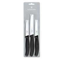 Набор из 3 ножей VICTORINOX Swiss Classic: 2 ножа для овощей 8 см, столовый нож 11 см, чёрная ручка