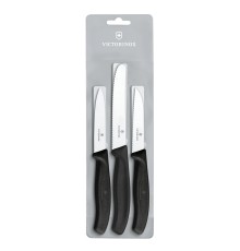 Набор из 3 ножей VICTORINOX Swiss Classic: 2 ножа для овощей 8 см, столовый нож 11 см, чёрная ручка