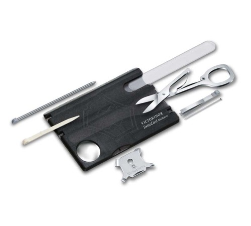 Швейцарская карточка VICTORINOX SwissCard Nailcare, 13 функций, полупрозрачная чёрная