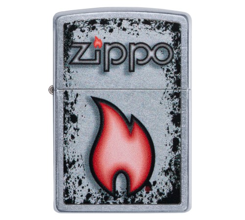 Зажигалка ZIPPO Flame Design с покрытием Street Chrome, латунь/сталь, серебристая, 38x13x57 мм