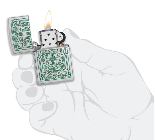 Зажигалка ZIPPO Luck Design с покрытием Brushed Chrome, латунь/сталь, серебристая, 38x13x57 мм