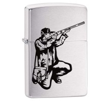 Зажигалка ZIPPO Охотник, с покрытием Brushed Chrome, латунь/сталь, серебристая, матовая, 38x13x57 мм