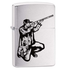 Зажигалка ZIPPO Охотник, с покрытием Brushed Chrome, латунь/сталь, серебристая, матовая, 38x13x57 мм