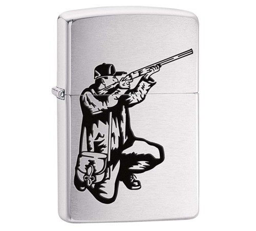 Зажигалка ZIPPO Охотник, с покрытием Brushed Chrome, латунь/сталь, серебристая, матовая, 38x13x57 мм