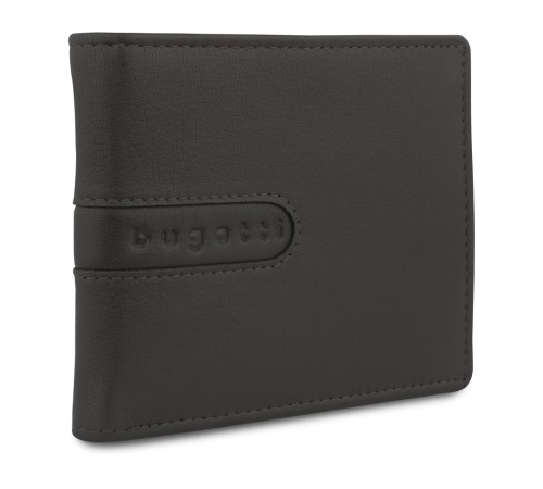 Портмоне BUGATTI Bomba, с защитой данных RFID, коричневое, кожа козы/полиэстер, 12х2х9,5 см