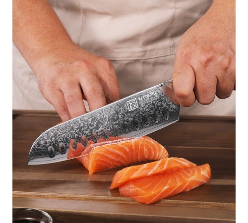 Нож сантоку из дамасской стали Keemake 7 Inch Santoku Knife, черный
