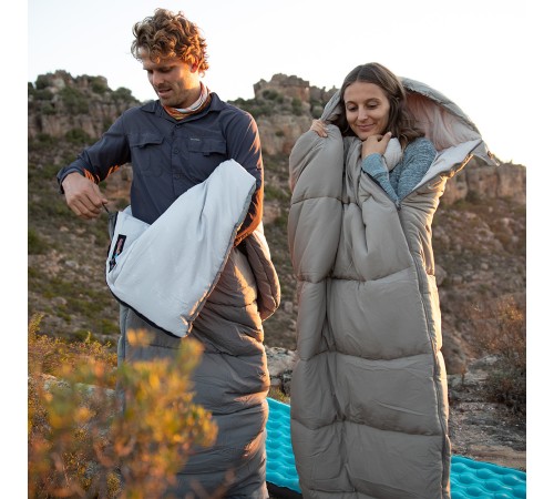 Ультралёгкий спальный мешок Naturehike CNK2350WS023 M300 хлопковый с капюшоном весна осень серый, молния слева