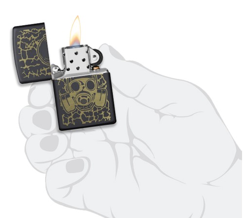 Зажигалка ZIPPO Skull Gas Mask с покрытием Black Matte, латунь/сталь, чёрная, матовая, 38x13x57 мм