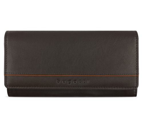 Кошелёк женский BUGATTI Banda, с защитой RFID, коричневый, кожа козы/полиэстер, 18,5х2,5х9,5 см