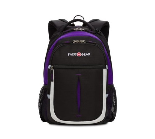 Рюкзак SWISSGEAR, чёрный/фиолетовый/серебристый, полиэстер 600D, 32х15х45 см, 22 л
