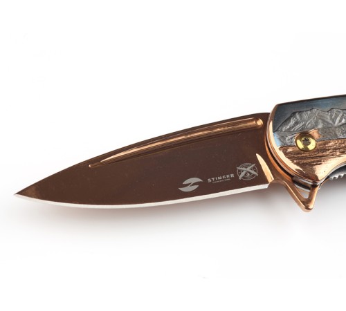 Нож складной Stinger, 84 мм (бронзовый), рукоять: сталь (серый и бронзовый), картонная коробка